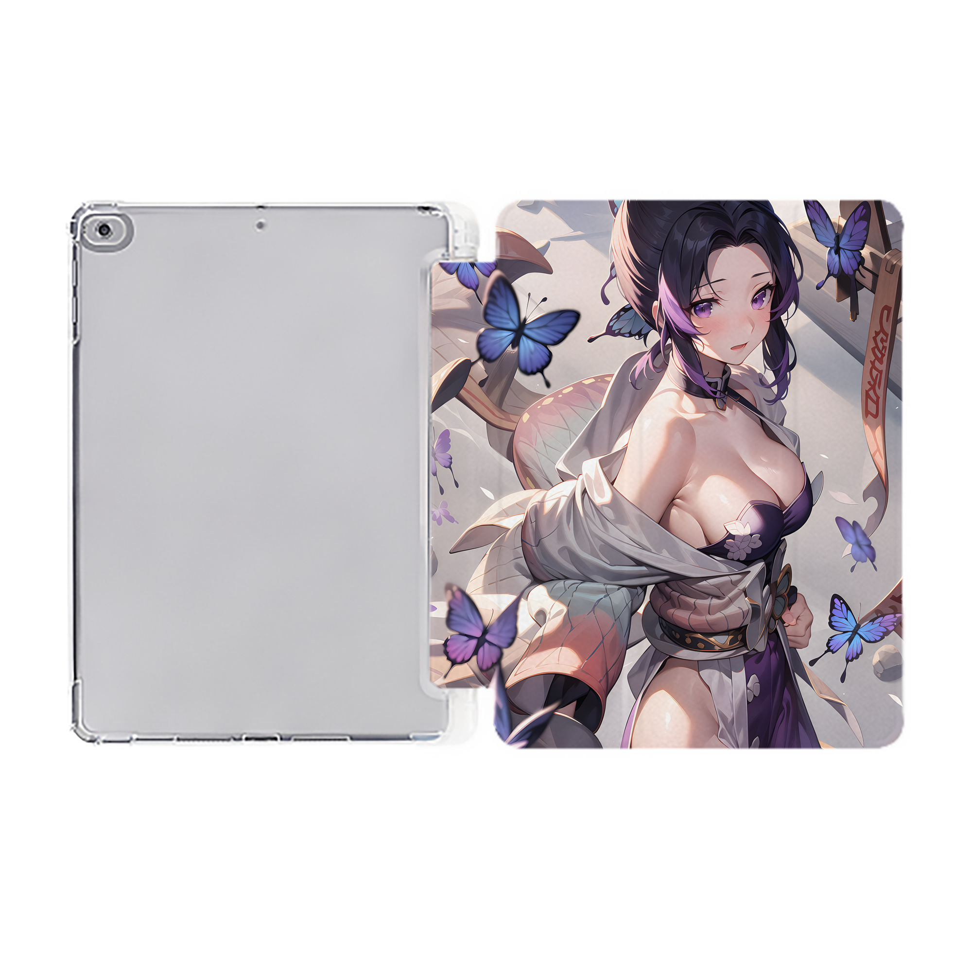 （画像用） 鬼滅の刃（きめつのやいば）蟲柱-胡蝶 しのぶ／こちょう しのぶ Kochou Shinobu IPad ケース ペン収納付き 三つ折りスタンド PUレザー×シリコン 対応機種9.5/10.5/10.9インチ